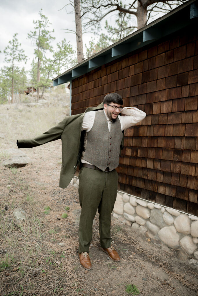 Andrew wearing his wedding coat