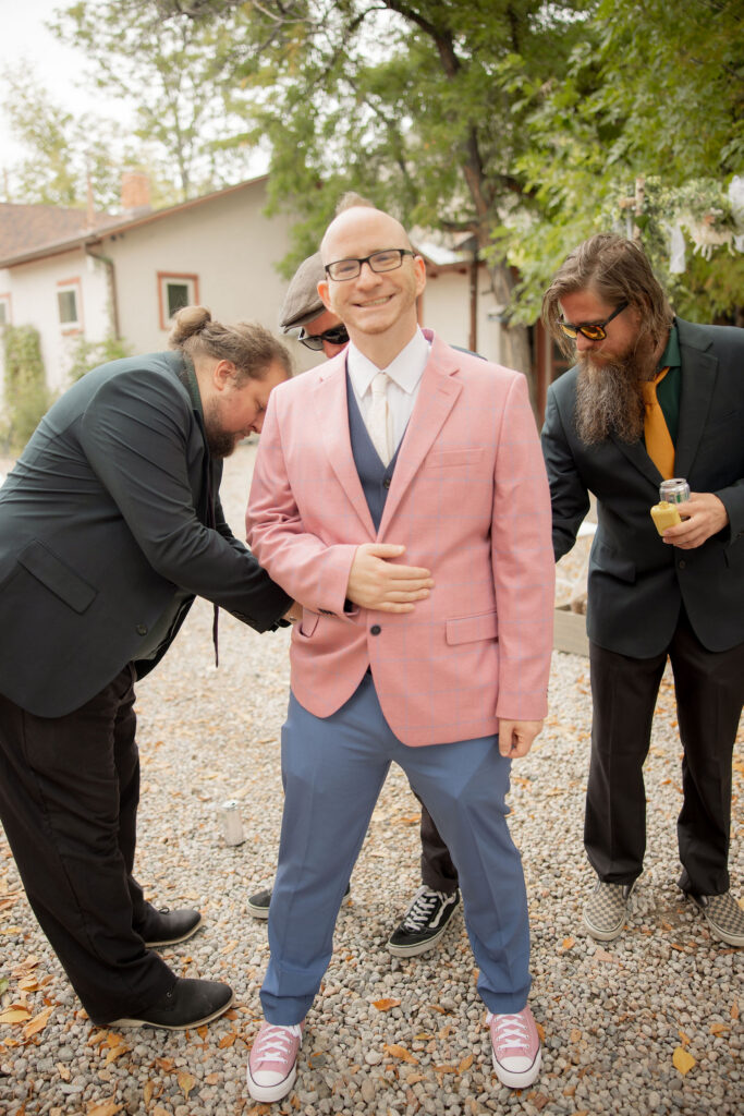 Mark wore pink blazer paired with tailored trousers